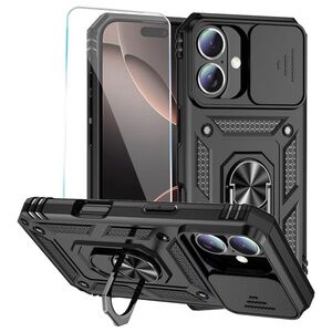 Black  Phone Case with Stand and camera cover iPhone 16